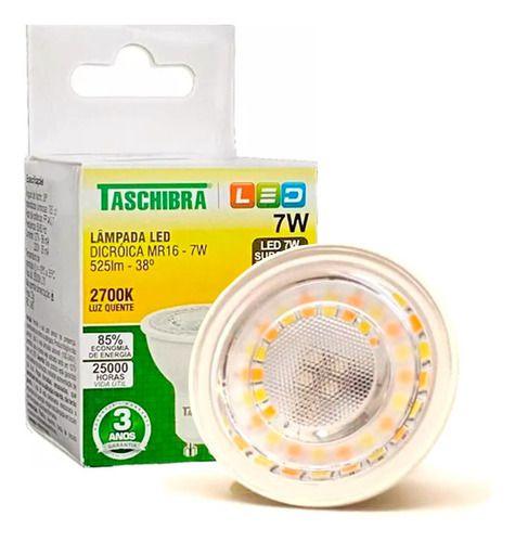 Imagem de 10 Lâmpada Led Taschibra Dicroica Mr16 7w Dimerizável 2700k