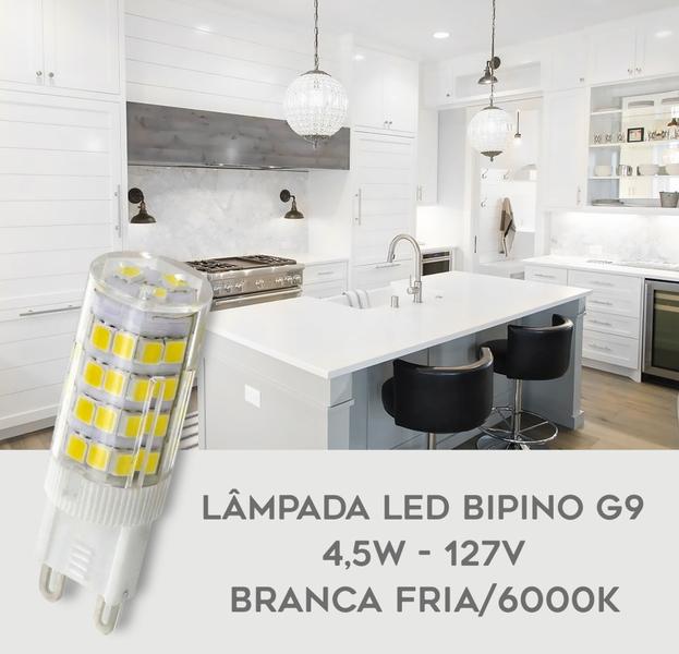 Imagem de 10 Lâmpadas LED Bipino G9 4,5W 127V ou 220V Luz Branca Fria/6000K Lustres Arandelas Luminárias