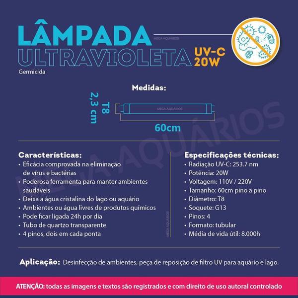 Imagem de 10 Lâmpadas Uv 20W Germicida Ultravioleta 60Cm Fluorescente