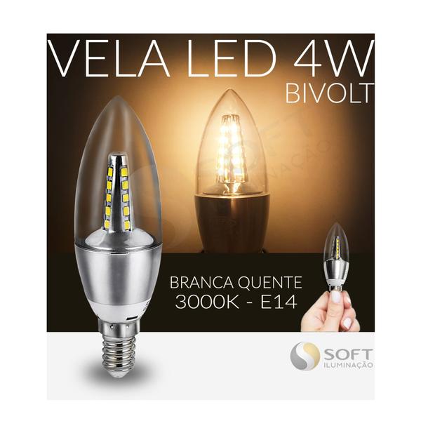 Imagem de 10 Lâmpadas Vela LED Clara 4W Bivolt E14 - Luz Branca Quente/3000K - P/ Lustres