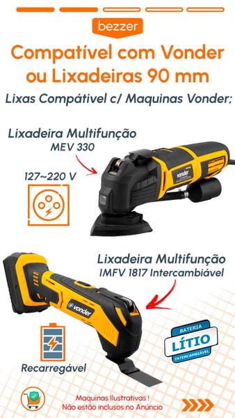 Imagem de 10 Lixa Triangular Delta Vonder 90x90 mm Multifunção Madeira Parede Com 6 Furos Para IMV1817 e MEV330