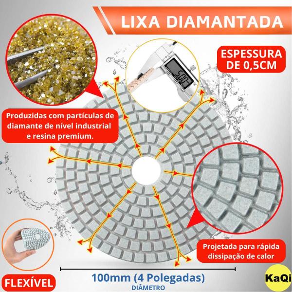 Imagem de 10 Lixas Grão 4 Pol. 100mm Diamantada + 1 Rebolo Cônico + 1 Disco Prato + 1 Pino M14 KaQi