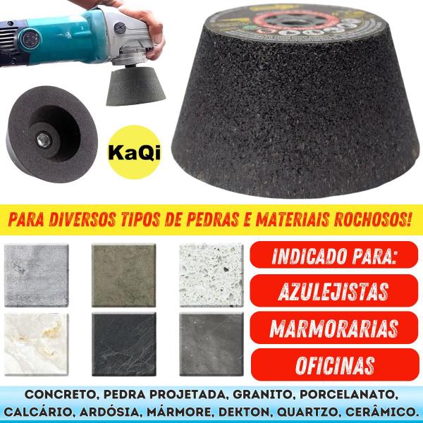 Imagem de 10 Lixas Grão 4 Pol. 100mm Diamantada + 1 Rebolo Cônico + 1 Disco Prato + 1 Pino M14 KaQi