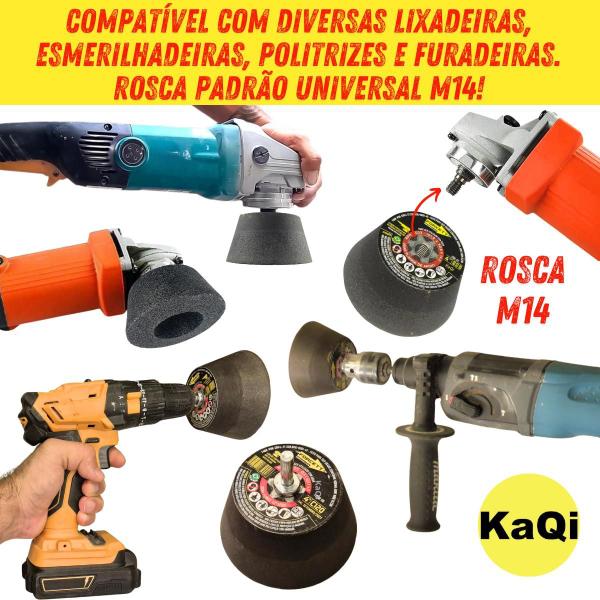 Imagem de 10 Lixas Grão 4 Pol. 100mm Diamantada + 1 Rebolo Cônico + 1 Disco Prato + 1 Pino M14 KaQi