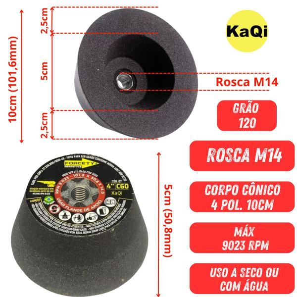 Imagem de 10 Lixas Grão 4 Pol. 100mm Diamantada + 1 Rebolo Cônico + 1 Disco Prato + 1 Pino M14 KaQi