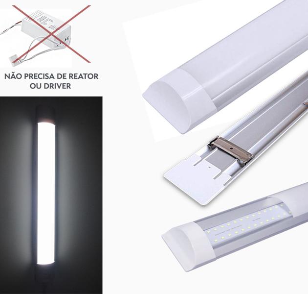 Imagem de 10 Luminárias LED Linear Slim Sobrepor 60Cm 20W Bivolt - Luz Branca Fria/6000K