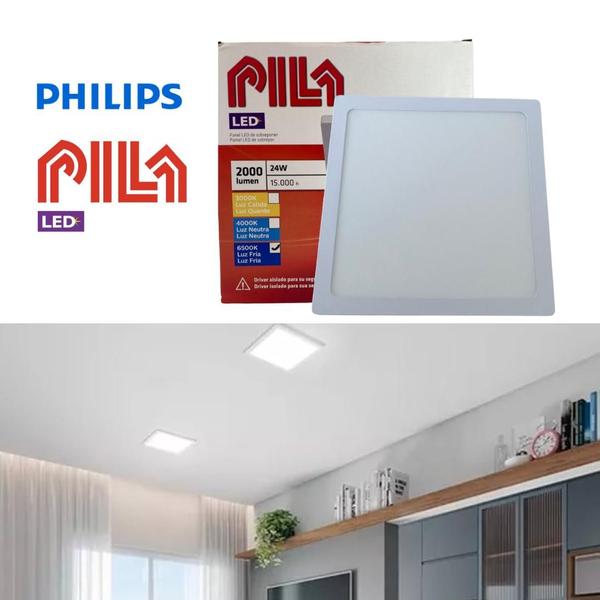 Imagem de 10 Luminárias Painel Led Sobrepor Philips Pila 24w 6500k