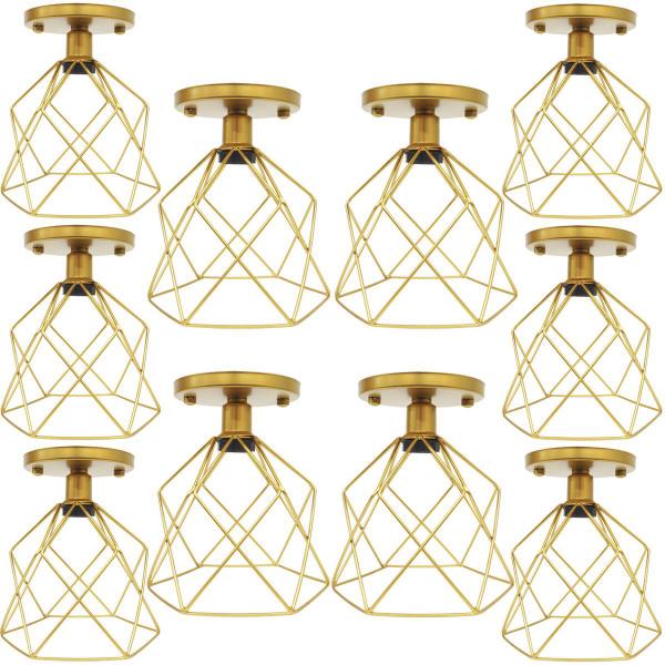 Imagem de 10 Lustres Teto Plafon Industrial Aramado Cálice Retrô Luminária Sobrepor Vintage Dourado AgpIlumini