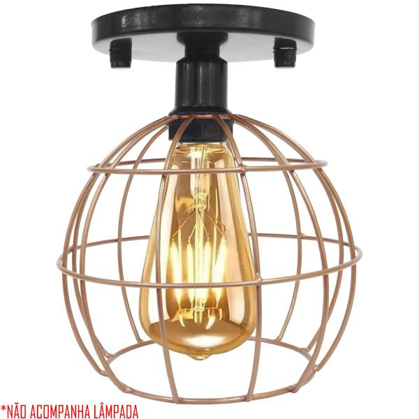 Imagem de 10 Lustres Teto Plafon Industrial Aramado Globo Cobre Rose Retrô Luminária Vintage Preto Agp Ilumini