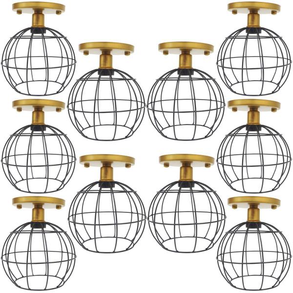 Imagem de 10 Lustres Teto Plafon Industrial Aramado Globo Preto Retrô Luminária Vintage Dourado Agp Ilumini