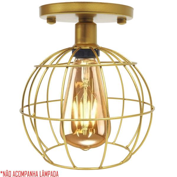 Imagem de 10 Lustres Teto Plafon Industrial Aramado Globo Retrô Luminária Sobrepor Vintage Dourado AgpIlumini