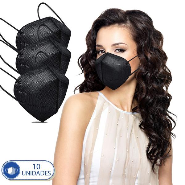 10 Máscara Não Reutilizáveis PFF2 KN95 Pretas Para Proteção - Máscara Descartável Imagem de 10 Máscara Não Reutilizáveis PFF2 KN95 Pretas Para Proteção