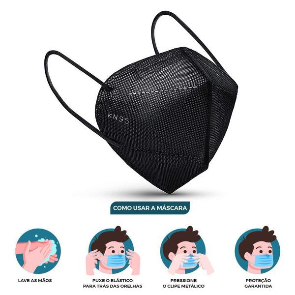 10 Máscaras Descartáveis Preta KN95 WWDoll 5 Camadas Anvisa Imagem de 10 Máscaras Descartáveis Preta KN95 WWDoll 5 Camadas Anvisa