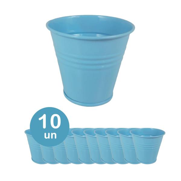 Imagem de 10 Mini vaso cachepot metal decorativo vasinho festas azul