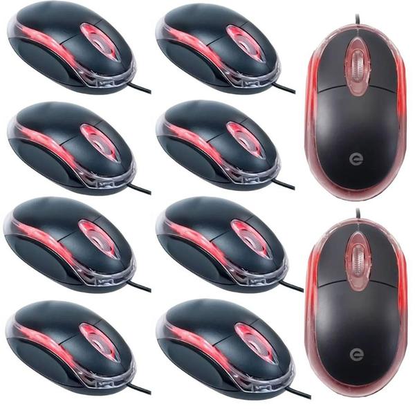 Imagem de 10 Mouses P/ Notebook Optico USB 1000 dpi c/ Led MS-9 Preto