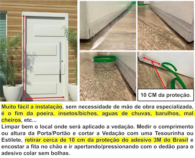 Imagem de 10 mt Veda Porta Transparente Pivotante Portão bicho chuva poeira som frio 3,0 Cm altura