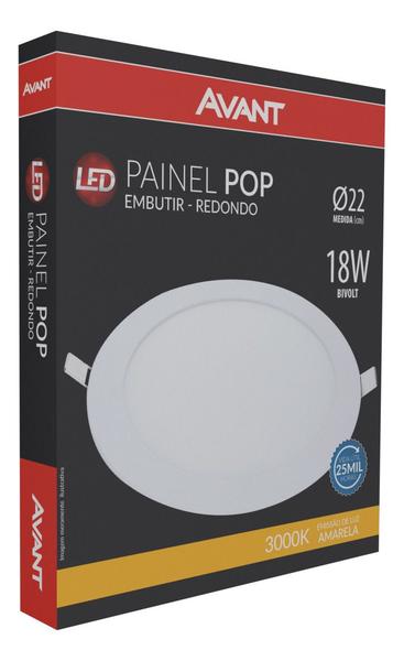 Imagem de 10 Painel 18w Redondo Embutir Luz Amarelo 3000K Bivolt Avant