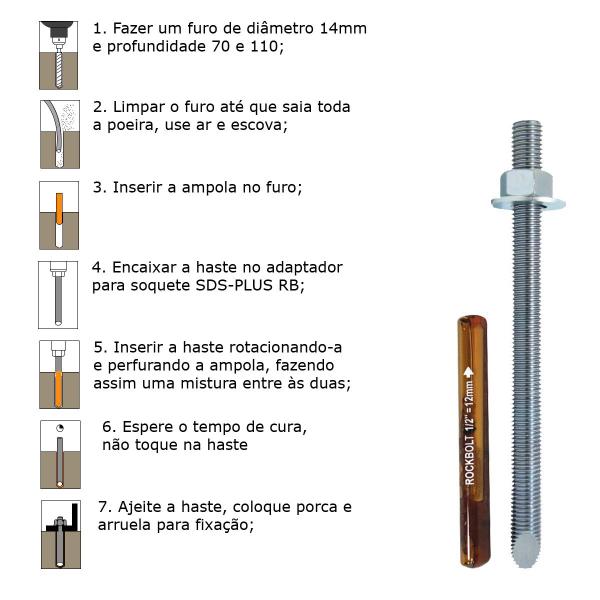 Imagem de 10 Parafuso Haste C/ Chumbador Quimico R Bolt Em Ampola 1/2