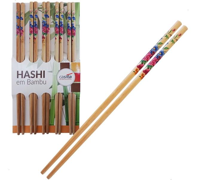 Imagem de 10 Pares Hashi Bambu Sushi Sashimi 24cm Lavável Reutilizável