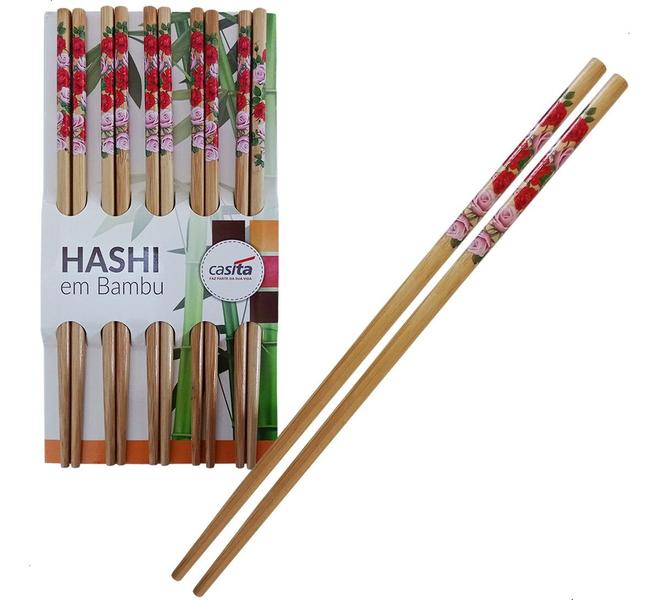 Imagem de 10 Pares Hashi Bambu Sushi Sashimi 24cm Lavável Reutilizável