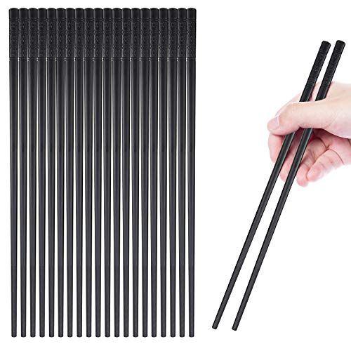 Imagem de 10 pares Palitos de fibra de vidro reutilizáveis, pauzinhos antiderrapantes, pauzinhos iniciantes, cofre de lava-louças, para o estilo chinês Japonês Food Cooking Chopsticks,(9,5 polegadas Flor de Cerejeira Negra)