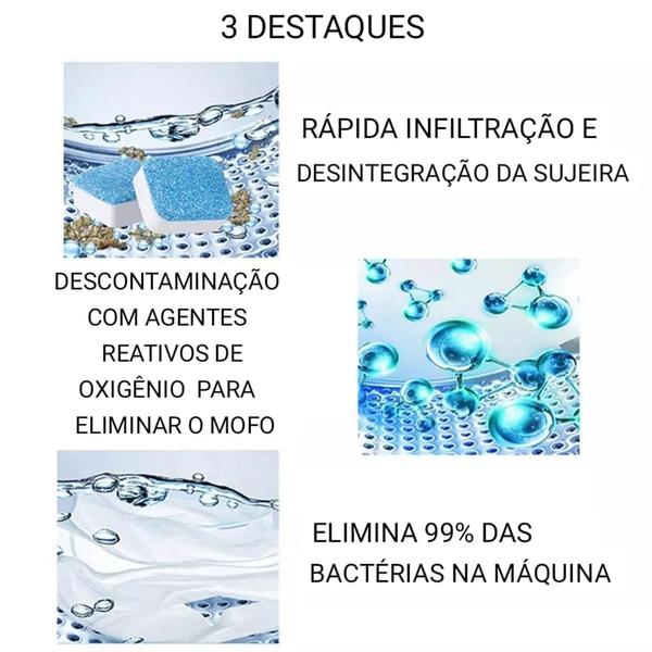 Imagem de 10 Pastilhas Limpa Máquina De Lavar Antibactérias Fungos Descontamina