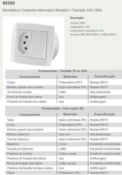 Imagem de 10 Pc Interruptor Simples Tomada 10A Dupla Para Móveis Ilumi