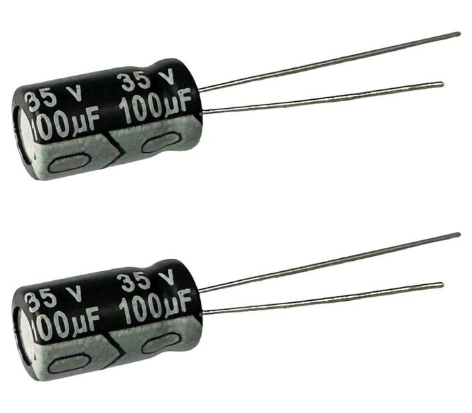 Imagem de 10 PÇS - CAPACITOR ELETROLITICO 100UF X 35V - 100X35V - 105º GRAUS