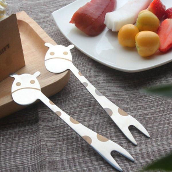 Imagem de 10 Pcs Giraffe Shape Fruit Forks Kitchen Gadgets Food Pick Salad Desert Forks Snack Toothpick Inoxidless Steel Cartoon Tableware Garfos