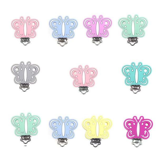 Imagem de 10 Pcs Pcs Protetor da Chupeta de Silicone Butterfly DIY Baby Teething Teether Colar Bead Ferramenta Desamaras De presente de coração redondo Dentes de bebê (cores mistas)