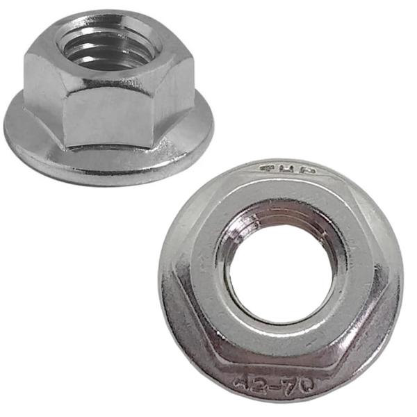 10 Peças Porca Sextavada Flangeada C/ Serrilha M10 Aço/inox - GB ELETRICA Imagem de 10 Peças Porca Sextavada Flangeada C/ Serrilha M10 Aço/inox