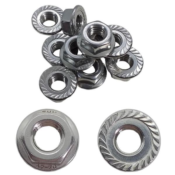 10 Peças Porca Sextavada Flangeada C/ Serrilha M10 Aço/inox - GB ELETRICA Imagem de 10 Peças Porca Sextavada Flangeada C/ Serrilha M10 Aço/inox
