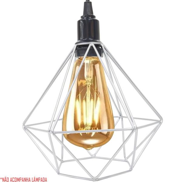 Imagem de 10 Pendentes Aramado Diamante Luminária Lustre P Teto Retrô Vintage Industrial Balcão Prata