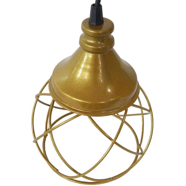 Imagem de 10 Pendentes Aramado Esfera Balonê Dourado Lustre Luminária Teto Regulável Sala Cozinha Industrial