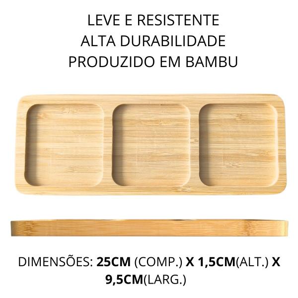 Imagem de 10 Petisqueira Bandeja de Bambu Retangular 3 Divisórias 25cm