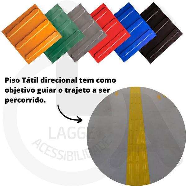 Imagem de 10 pisos tátil direcional pvc 25x25cm + kit de instalação