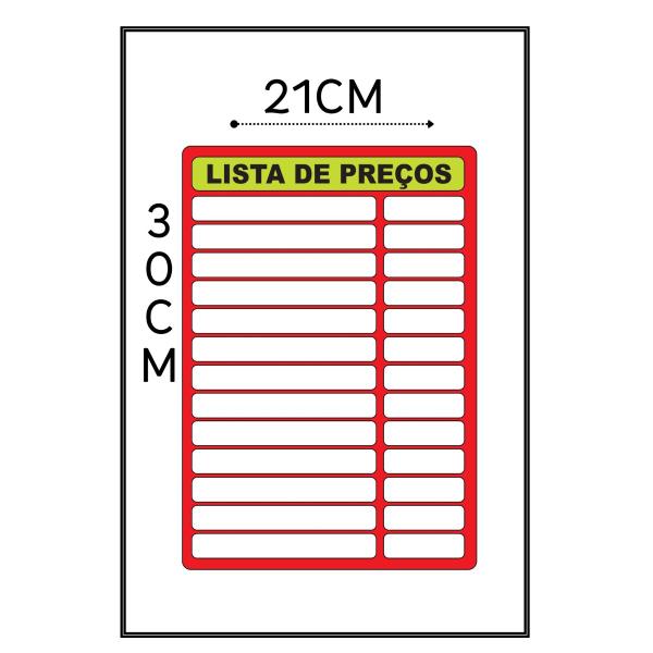 Imagem de 10 Placas Cartaz Lista de Preço Reutilizável  - 21x30