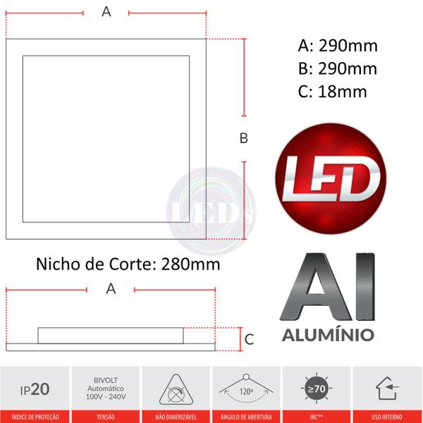 Imagem de 10 Plafon Led Embutir Quadrado 24w 30x30 Branco Frio 6500k