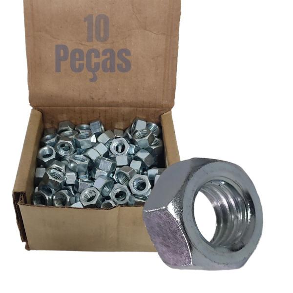 Imagem de 10 Porca Sextavada Ferro Zincada 7/8" X 9F Rosca Grossa UNC