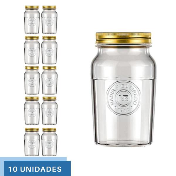 Imagem de 10 Pote Americano Mantimento Café Vidro Vintage 1L Nadir