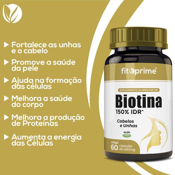 Imagem de 10 Potes Biotina 150% Cabelos Unhas Firmeza & Crescimento 60 Cápsulas Fitoprime