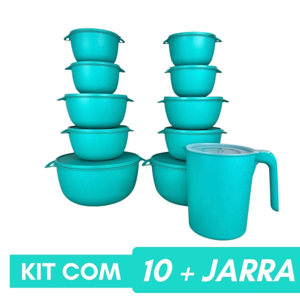 10 Potes Bowl Plástico C/ Tampa + Jarra Para Suco Livre BPA - Casa Bella Imagem de 10 Potes Bowl Plástico C/ Tampa + Jarra Para Suco Livre BPA