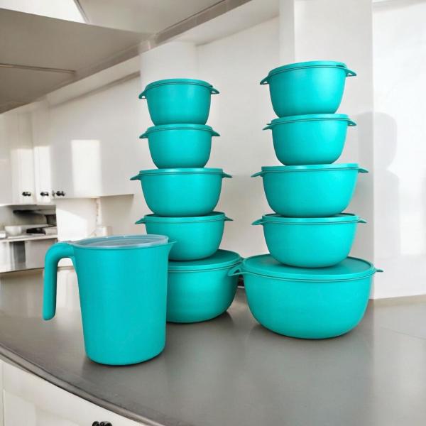 10 Potes Bowl Plástico C/ Tampa + Jarra Para Suco Livre BPA - Casa Bella Imagem de 10 Potes Bowl Plástico C/ Tampa + Jarra Para Suco Livre BPA