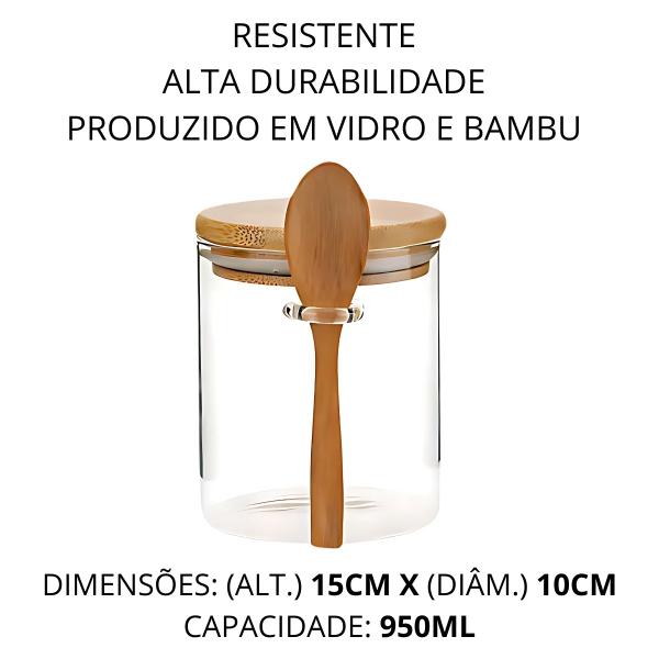 Imagem de 10 Potes de Vidro Hermético 950ml Com Tampa Colher de Bambu