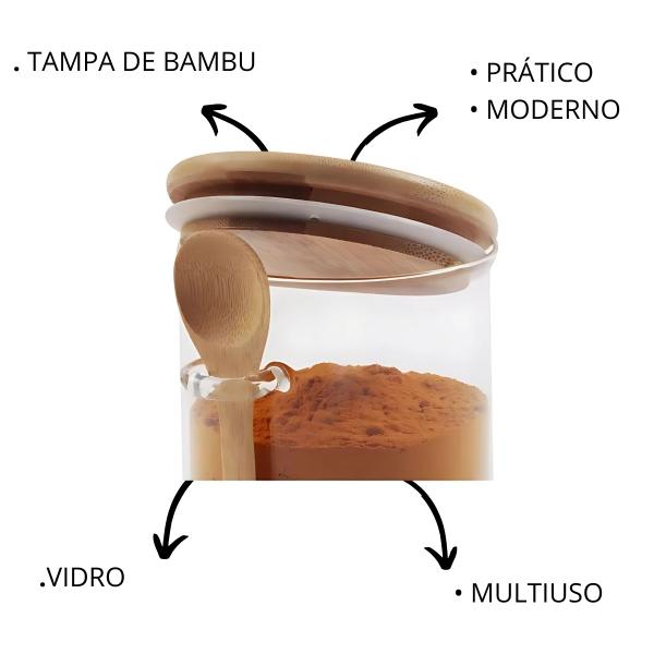 Imagem de 10 Potes de Vidro Hermético 950ml Com Tampa Colher de Bambu