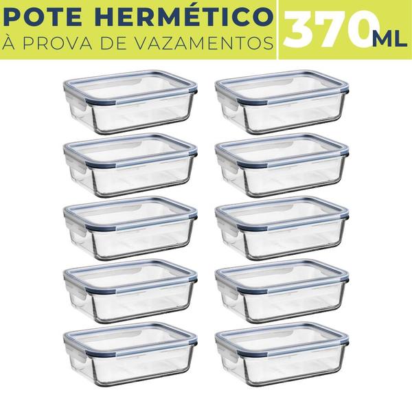 Imagem de 10 Potes de Vidro Tampa Hermética Cozinha Marmita 370 ML BPA