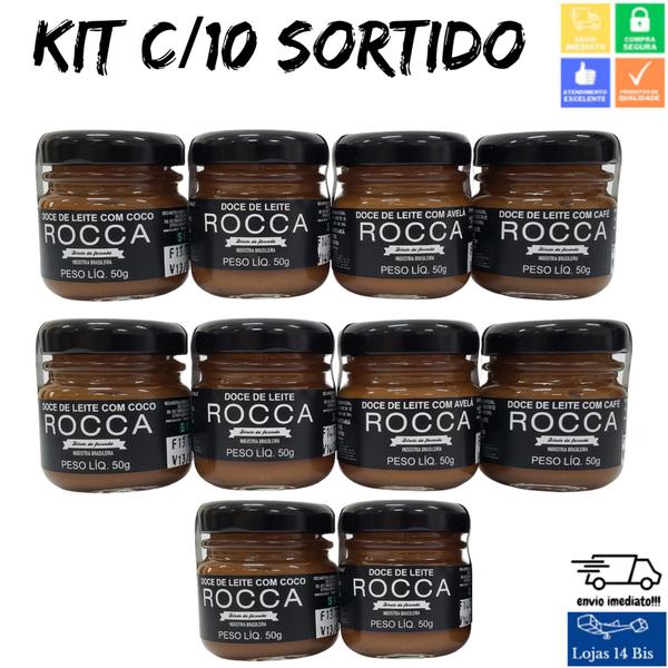 Imagem de 10 Potes Doce de Leite Rocca 50g Sortido com Café Coco Avelã e Tradicional Sul de Minas