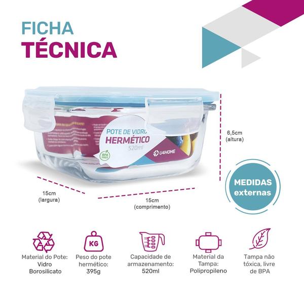 Imagem de 10 Potes Vidro Herméticos Tampa Silicone Vedação 640m 520ml