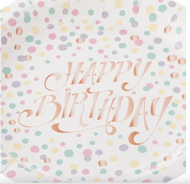 Imagem de 10 Pratos de Papel 18 cm Happy Birthday Bolinhas Silver Festas - Inspire sua Festa Loja