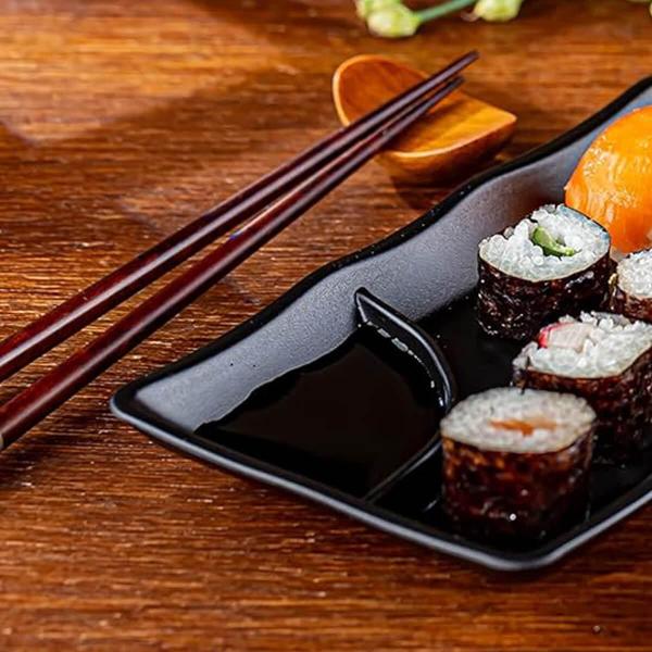 Imagem de 10 Pratos para Sushi 19x12cm com Porta Shoyu Melamina Comida Japonesa